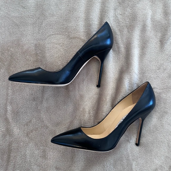 Manolo Blahnik NEW Black Leather Pointed Toe BB Pump 39.5 105mm New In Box - Picture 5 of 16